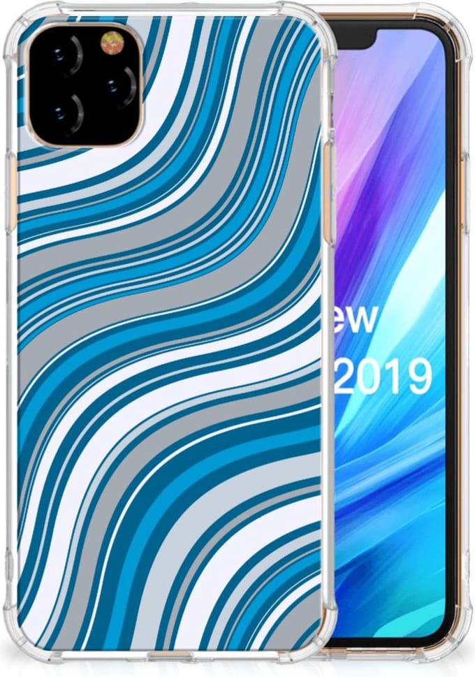 Apple iPhone 11 Pro Max Doorzichtige Silicone Hoesje Waves Blue
