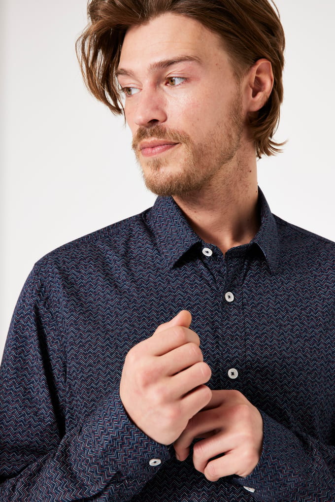 GARCIA Heren Print Overhemd Blauw Lange mouw