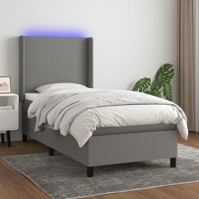vidaXL - Boxspring - met - matras - en - LED - stof - donkergrijs - 100x200 - cm