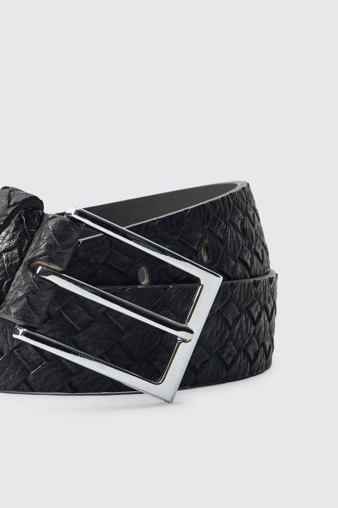 PU Weave Textured Belt in Black | Size XL