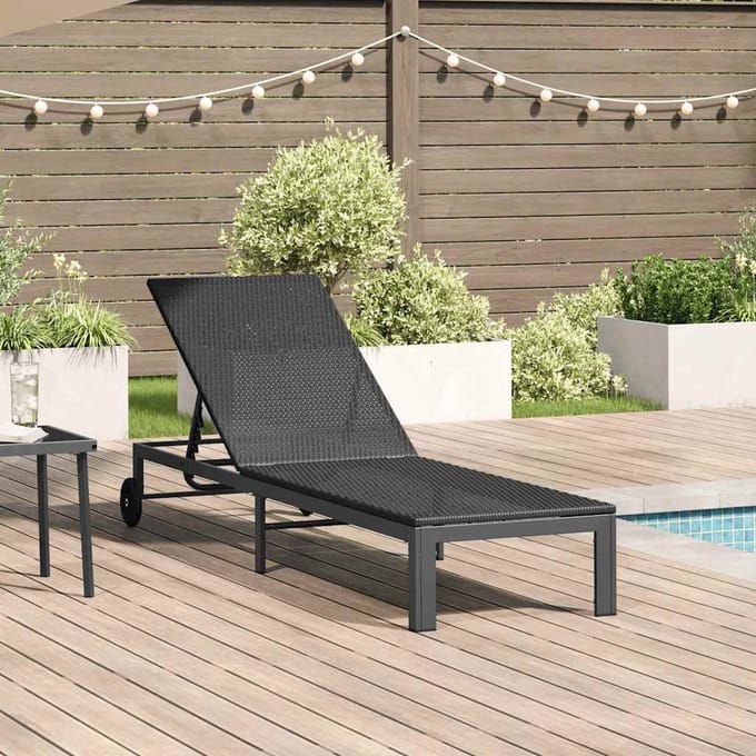 vidaXL Ligstoel Zwart 206 x 62,5 x 74 cm poly rattan