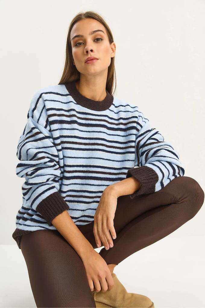 Oversized Gestreepte Gebreide Trui