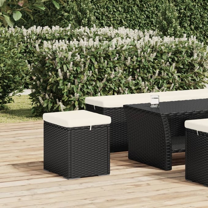 vidaXL - Hocker - met - kussen - 40x30x40 - cm - poly - rattan - zwart