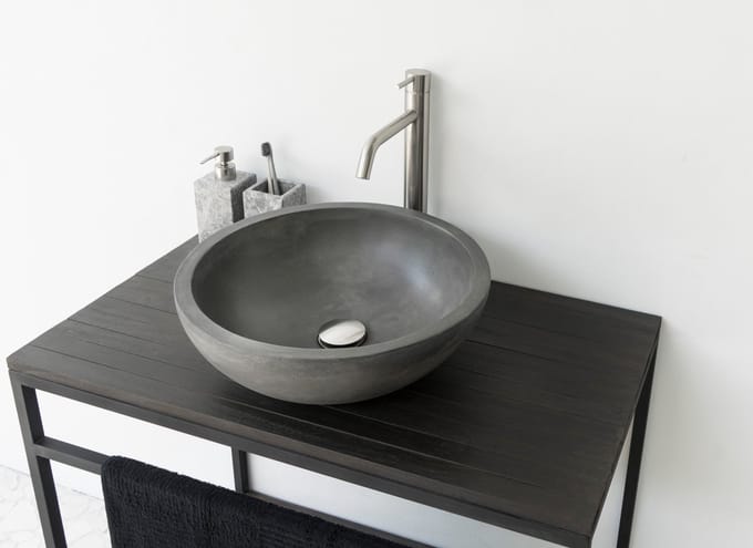 Waskom beton - Donker grijs - Rond - 40x40x14cm - Indonesisch - Design
