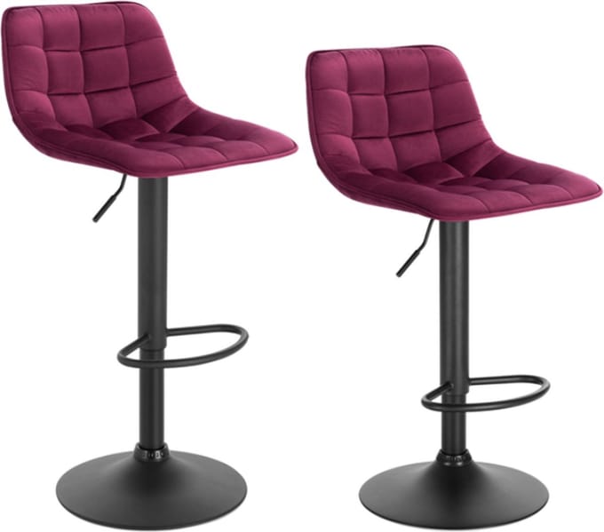 Bolt Edge Velvet Barkrukken - Bordeaux - Ergonomisch - Zithoogte 59-81cm - Set van 2