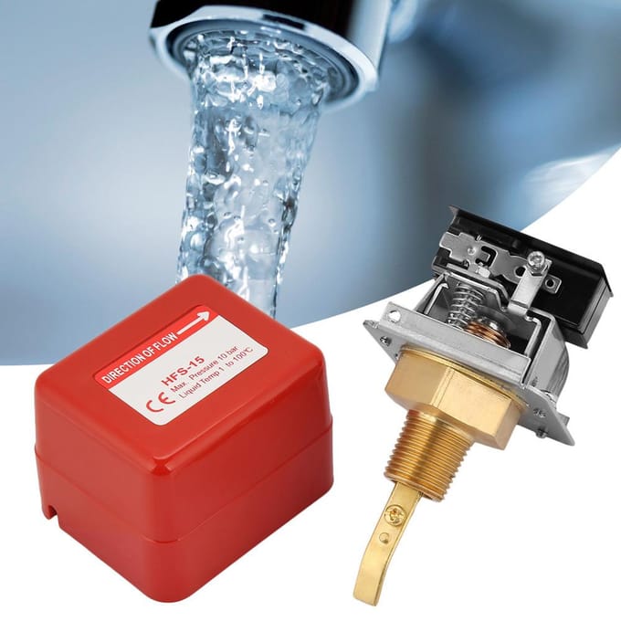 12 Water Paddle Flow Switch Draadaansluiting SPDT Contacten Rood(Type gedeeltelijk roestvrij staal) red