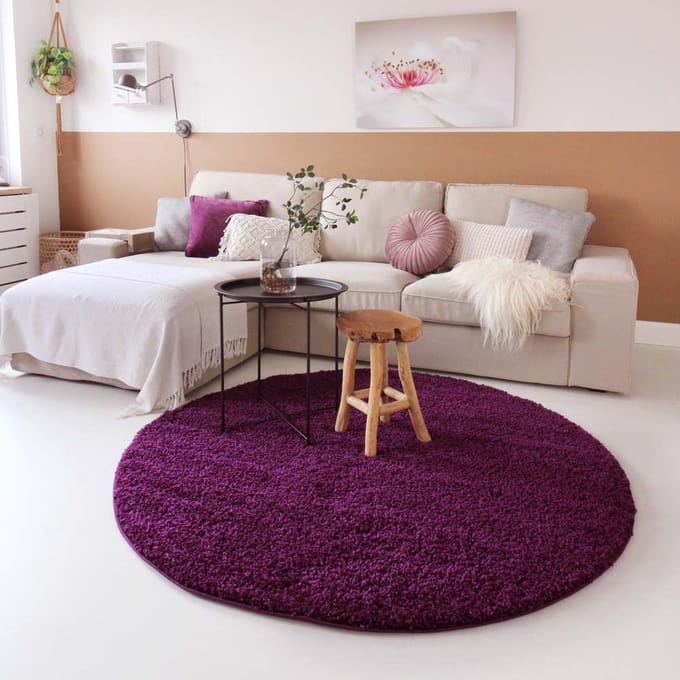 Rond hoogpolig vloerkleed - Shaggy Trend paars 200