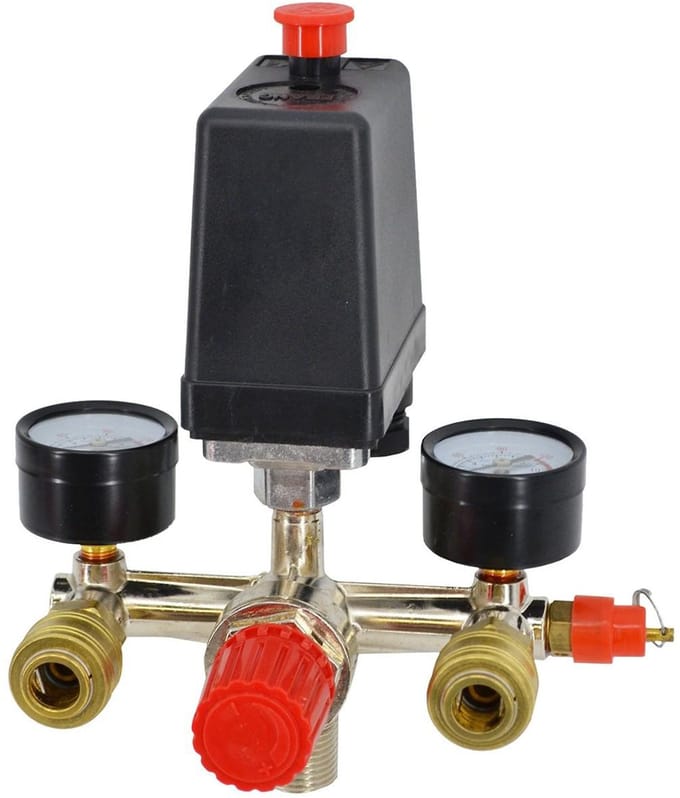 Awtools AW10210 - Drukschakelaar voor Compressoren - 230V - Met Manometers en Veiligheidsklep