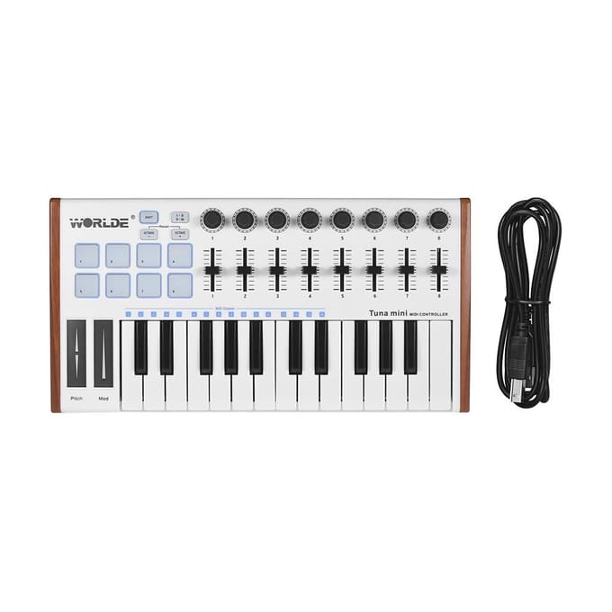 WORLDE TUNA MINI Ultradraagbare 25-toetsen USB MIDI-toetsenbordcontroller 8 RGB-verlichte triggerpads met gray