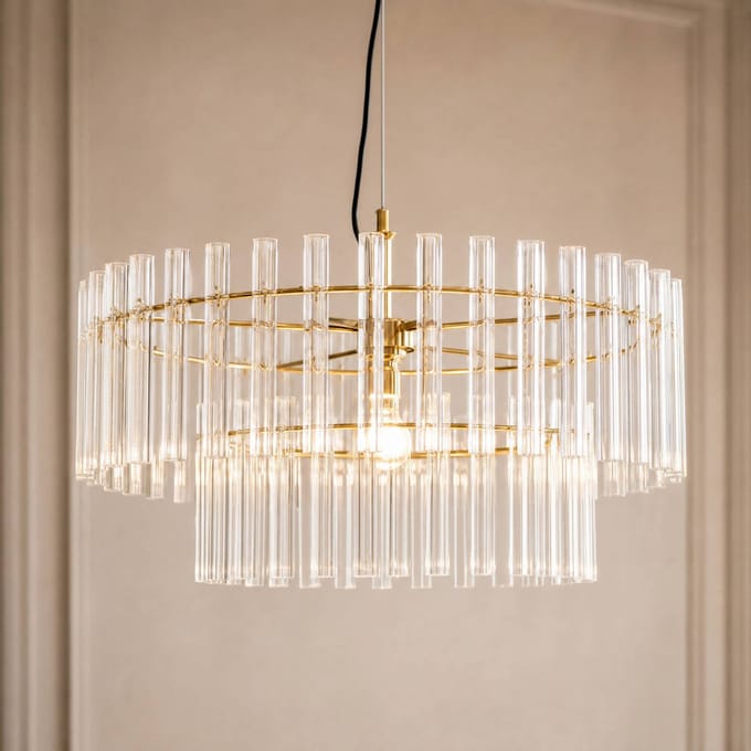 Lucande hanglamp Leanna, helder/messing, Ø 54 cm, glas
