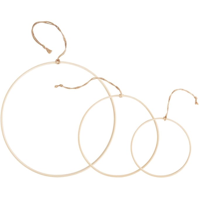 VBS Houten ring met sisal ophanglint - 3 stuks, Ø 15, 20, 30 cm