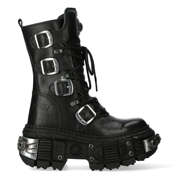 New Rock zwarte halfhoge lederen Goth-laarzen-WALL1473-S11