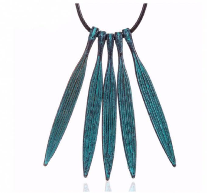 Ketting-Metaal- turquoise kleur-hanger -lang koord- Charme Bijoux