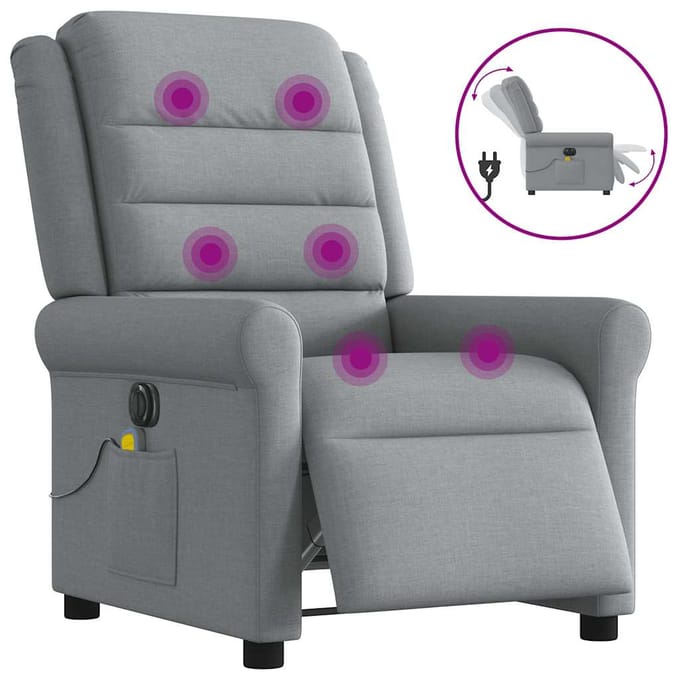vidaXL - Massagestoel - elektrisch - verstelbaar - stof - lichtgrijs