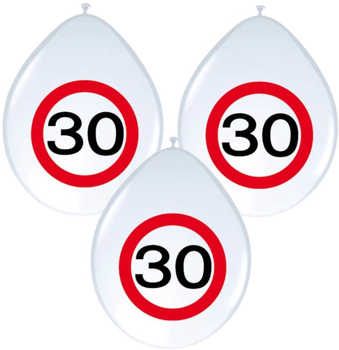 Ballonnen 30 jaar - 16x - stopbord - wit - 30 cm