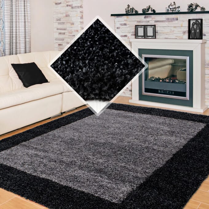 Basic Shaggy Kader vloerkleed Antraciet / Grijs Hoogpolig- 100x200 CM