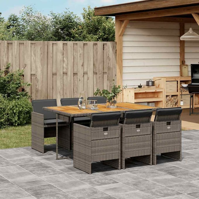 vidaXL - 7-delige - Tuinset - met - kussens - poly - rattan - grijs