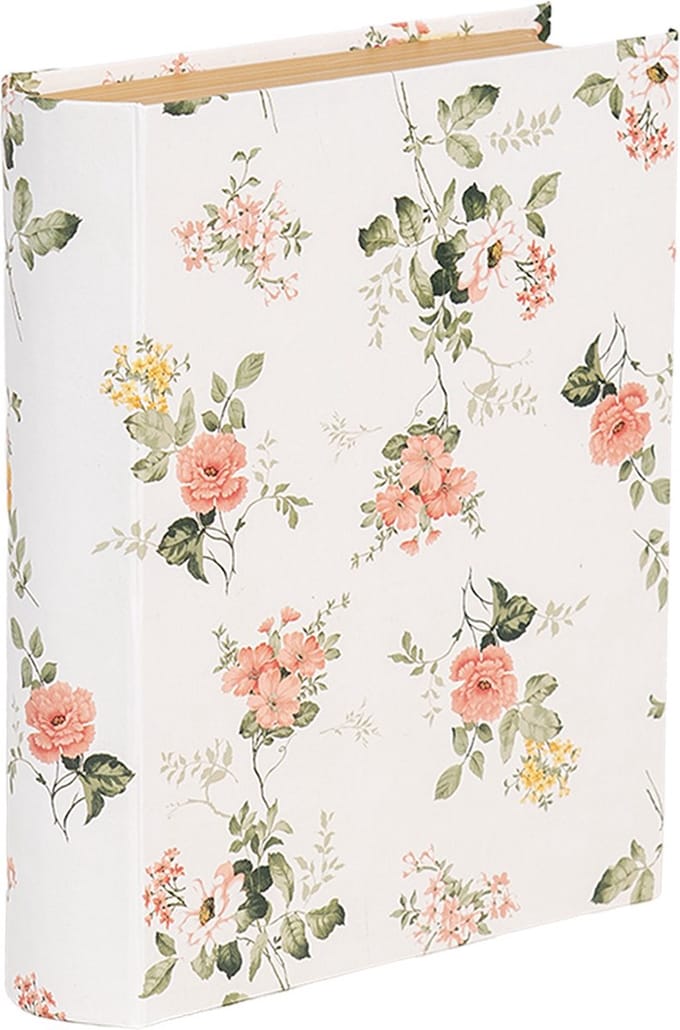 Clayre & Eef Opbergdoos Boeken 17x14x5 cm Wit Karton Bloemen