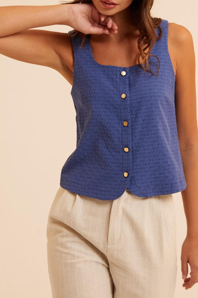 ICode Blue Decorative Jacquard Buttoned Top Sapphire Blue Maat: L | Blouses Outlet | Dames | Blauw