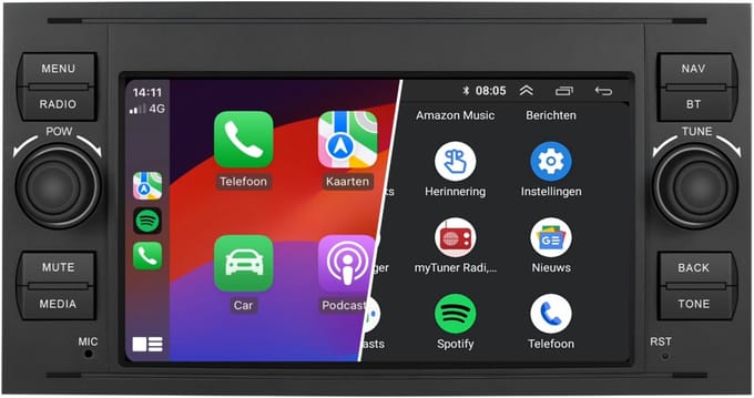 Carplay voor Ford Mondeo S-max Mondeo Galaxy Focus | Zwart | 2003 t/m 2013 | Android 15 | Draadloos Apple Carplay & Android auto | 2GB + 64GB | 4-Core processor | Denago | 2025 model | Bluetooth & Wifi