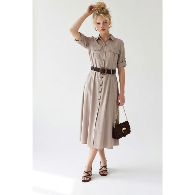 Geveste Midi Overhemdjurk