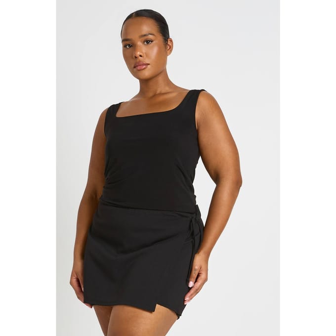 boohoo Dames Plus Wikkel Detail Skort | Zwart | Maat: 52