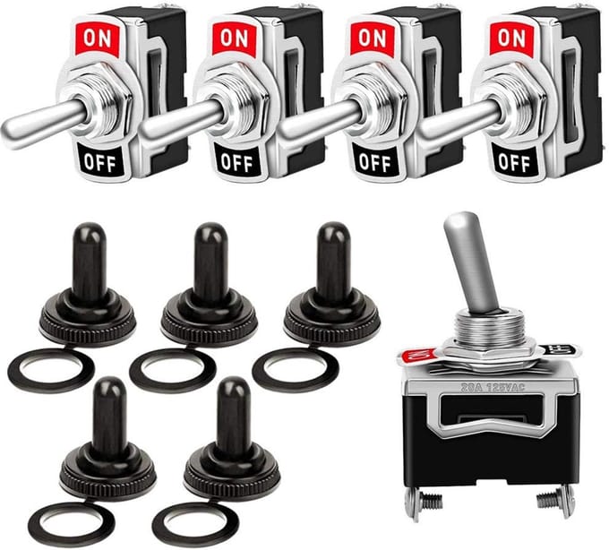 Dailygoods - 5pcs Toggle Switch - Heavy Duty Toggle Switch - Waterproof Protective Cover - SPST 2 Pole - On/Off 2 Position