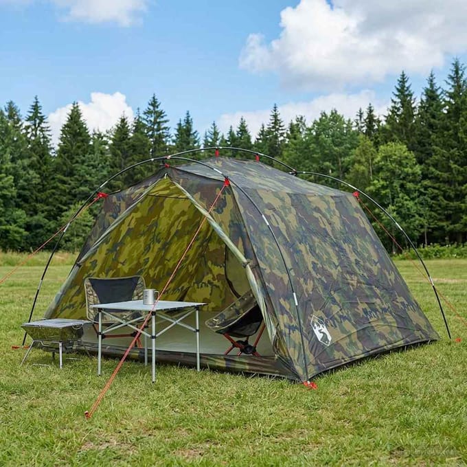 vidaXL - Tunneltent - 4-persoons - Camouflage - 185T - Polyester - met - PU - Coating