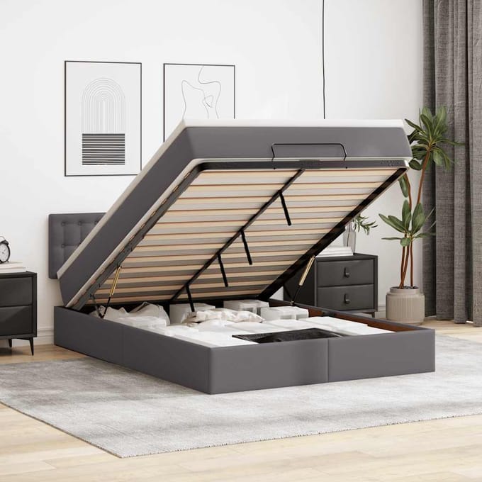 vidaXL - Ottoman - bed - met - matras - 140x190cm - kunstleer - grijs