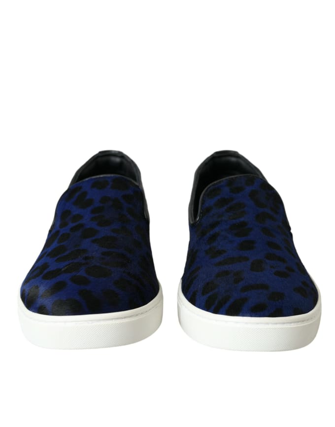 Dolce & Gabbana Blauwe Kalfshuiden Haar Leopard Sneakers Schoenen