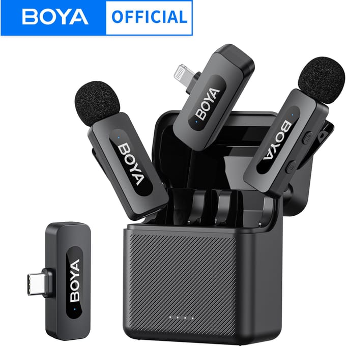 BOYA BY-V3 Draadloze Lavalier Revers Mirophone Ruisonderdrukkende Oplaadbare Microfoon voor iPhone Android Camera Live Streaming Vloggen