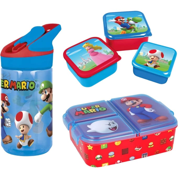 Super Mario lunchset; lunchbox, snackbox en drinkfles