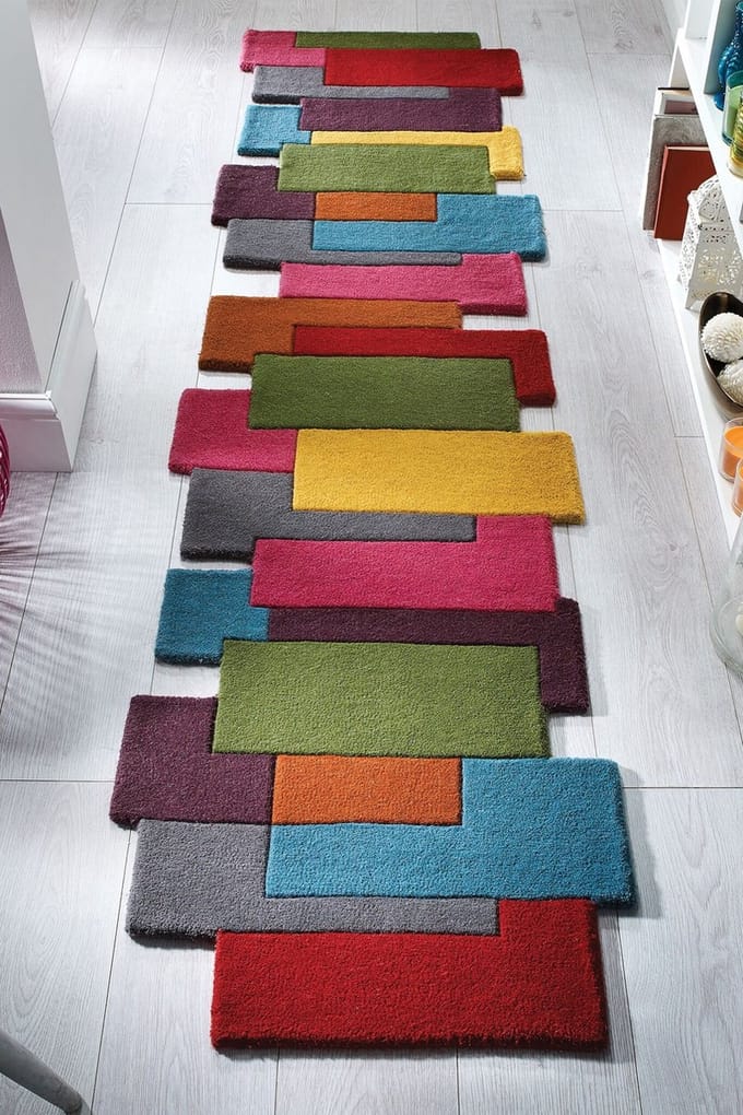 Flycarpets Loper Abstract Modern Stracto Collage - Organische Vorm Vloerkleed - Multi - 60x230 cm