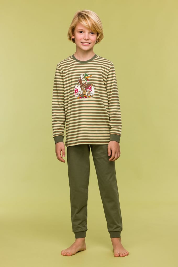 Woody pyjama jongens/heren - multicolor gestreept - eend - 242-10-PLC-S/981 - maat 128