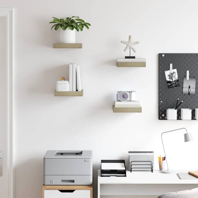 vidaXL - Wandschappen - zwevend - 4 - st - 23x23,5x3,8 - cm - MDF - eikenkleurig
