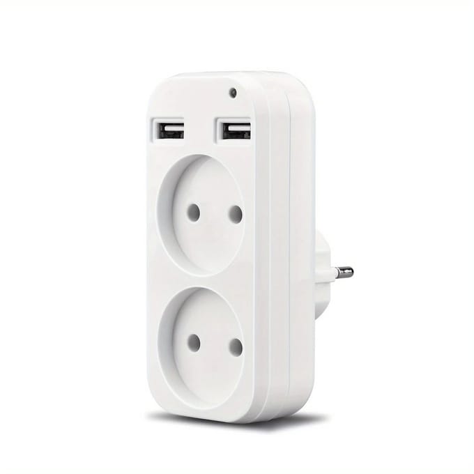 DrPhone PowerPort – USB Stekker Adapter - Stekkerdoos - Draagbare Dubbele Aansluiting (Sockets) & Ingebouwde USB-Poorten – Wit