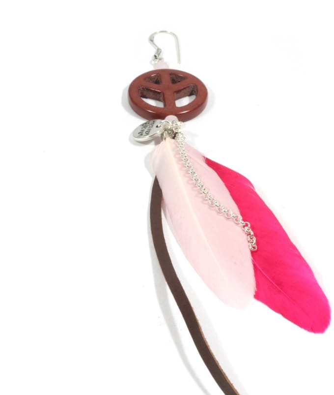 Heaven Eleven - oorbel - met peace - pink veer