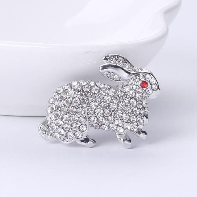 Schattige Strass Konijn Broche Dieren Serie Broche Mode Legering Strass Speld Kleding Accessoires white