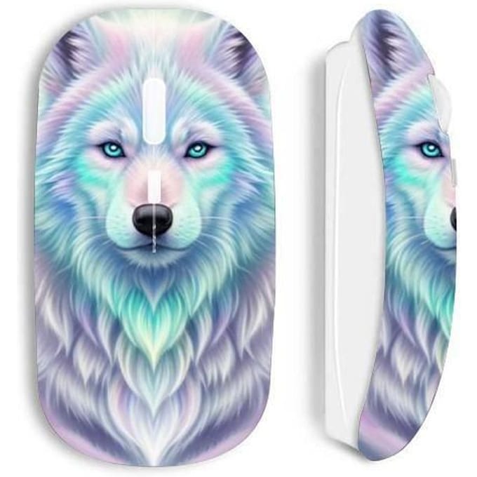 Souris - maniacase - Sans fil - Optique - Blanche - Loup blanc reflet violet