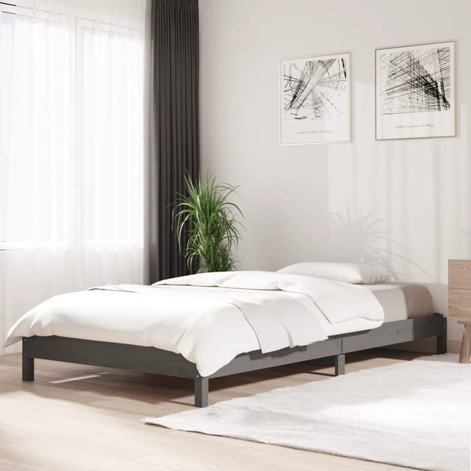 vidaXL - Bed - stapelbaar - 75x190 - cm - massief - grenenhout - grijs