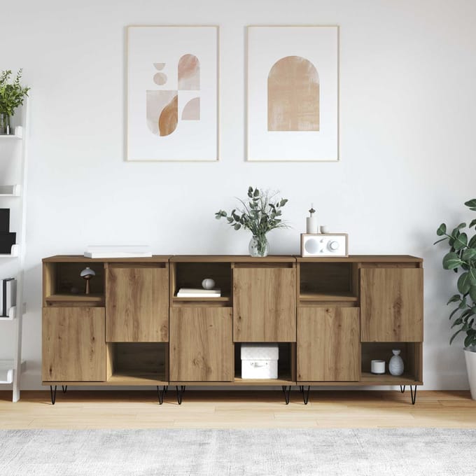 vidaXL - Dressoir - 3 - st - Artisan - Eiken - 60 - x - 35 - x - 70 - cm