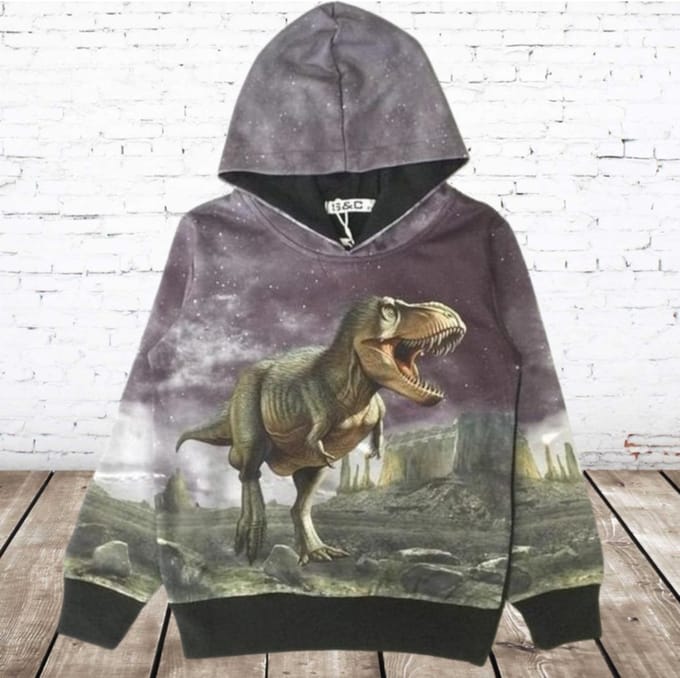Zwarte hoodie met dino - Zwart - 86/92