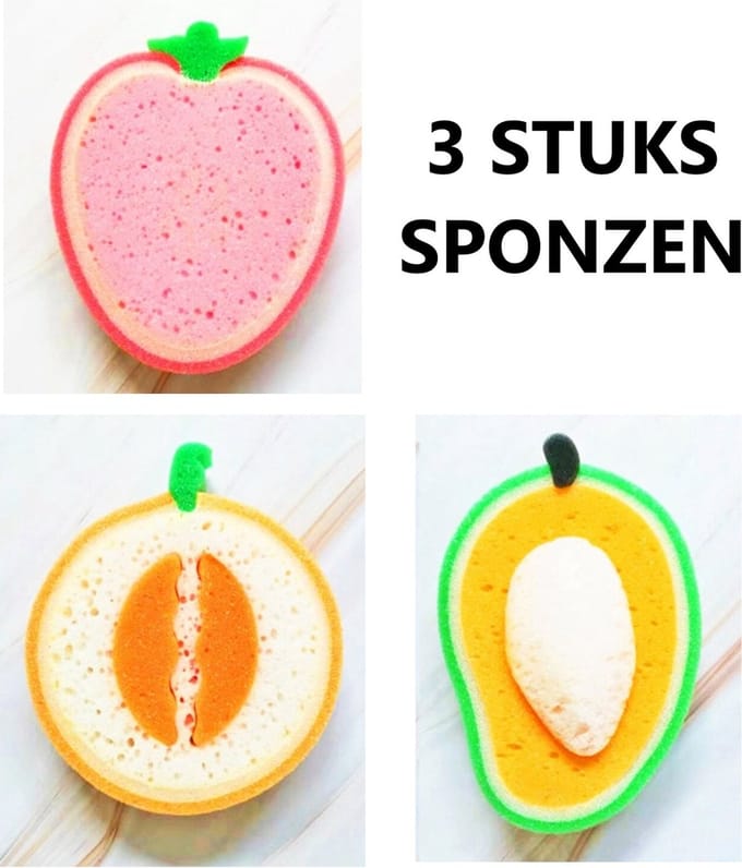 3 Stuks Scrub Sponzen – Fruit Sponzen – Exfoliate Bad & Douche – Spons Scrub – Exfoliëren
