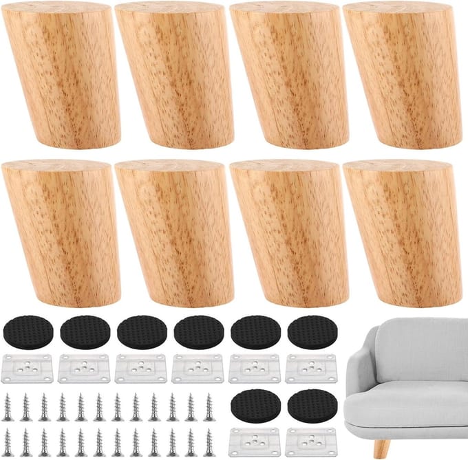 8 Stuks Houten Meubelpoten, Schuin, 6 cm Hoog, Ideaal voor Sofa, Bed en Stoelen