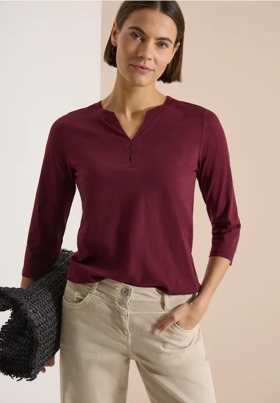 Shirt met 3/4-mouwen, split in de hals en elastische zoom
