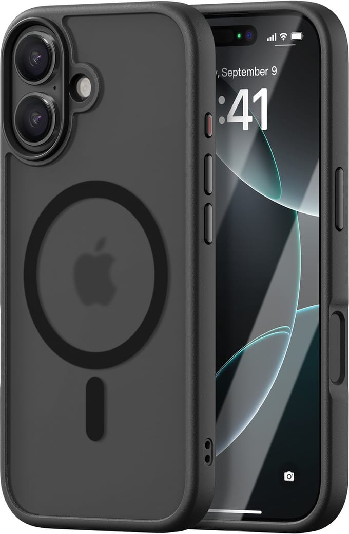 iDenn hoesje voor iPhone 16 Mat Transparant Zwart geschikt voor MagSafe