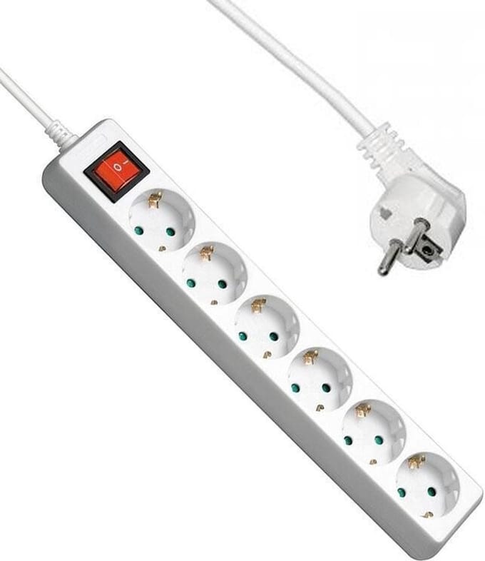 Allteq - Stekkerdoos met schakelaar - 6-voudig - 3 meter - Wit