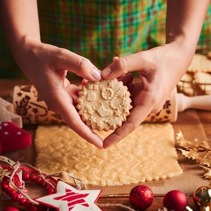 Houten Kerst Rollers Natuurlijk Hout Embossing Deegroller voor Bakgereedschap beige