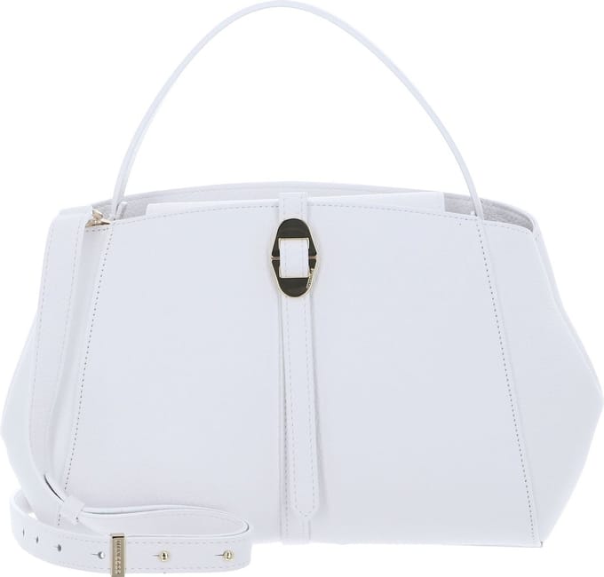 COCCINELLE Leren Handtas Schoudertas Chara Handbag Grained Leather Brillant White Wit
