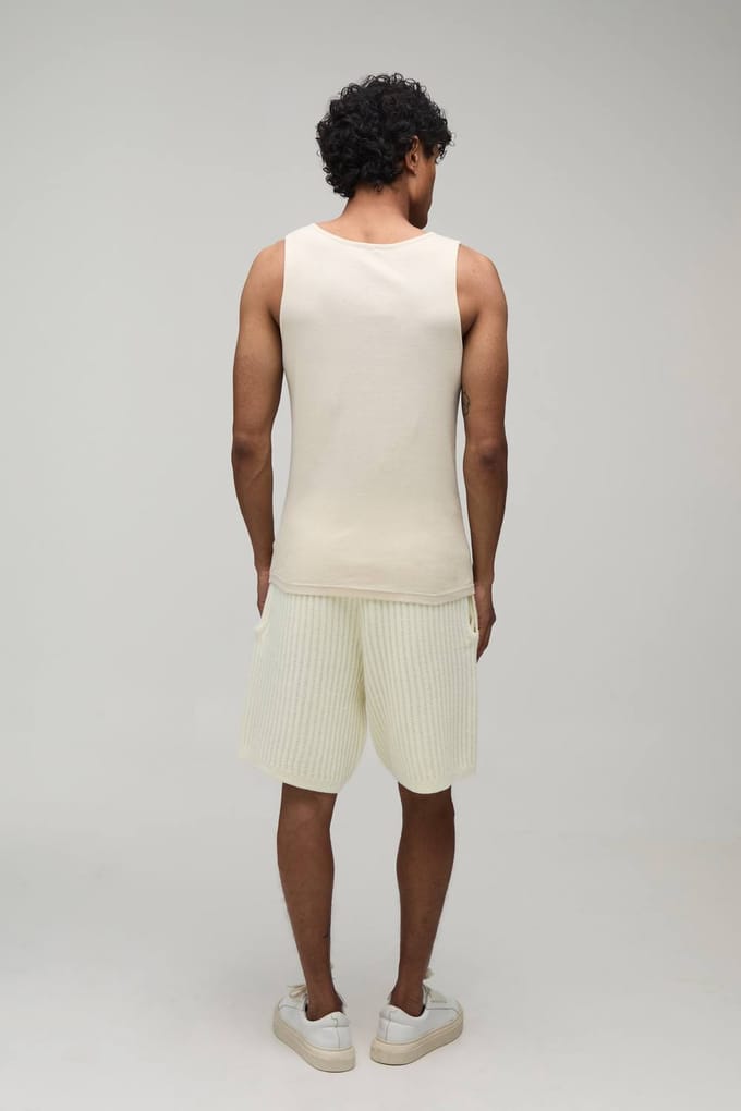 Ontspannen Geribbelde Gebreide Short | Ecru | Size Small